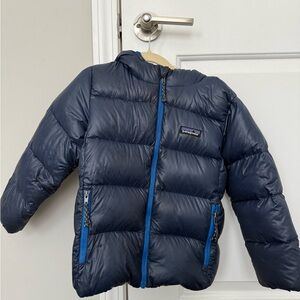 Patagonia Blue Puffer Jacket with Quilted Design: Hi-Loft Down Sweater Jacket